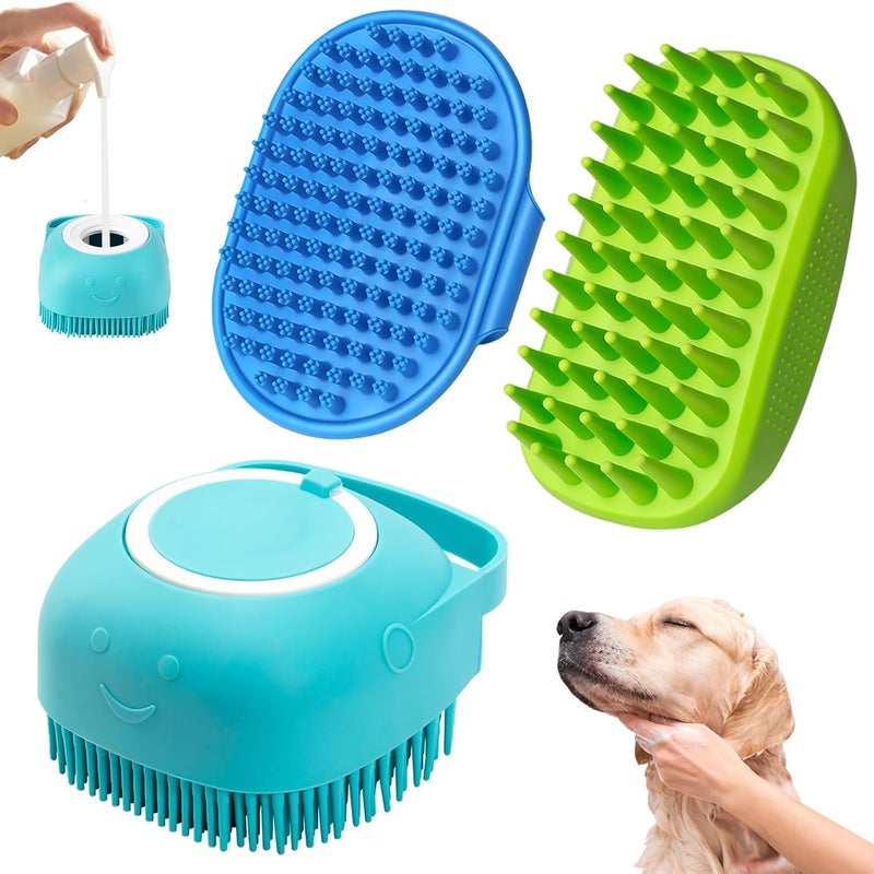 HSC 3PCS Dog Bath Brush, Shampoo, Shower, Scrubber for Bath, Dog Bath Supplies, Suitable for Deshedding, Washing & Grooming of Short and Long Haired Pets (Blue Green Blue) - Image 1